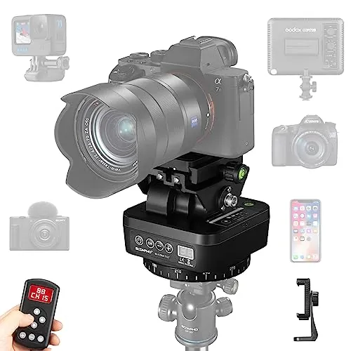 Soonpho M4 - Trípode de cámara panorámica con Mando a Distancia Pan Tilt, Cabeza motorizada de 360 Grados, eléctrico con Abrazadera del teléfono y Mando a Distancia para cámaras DSLR, Smartphone