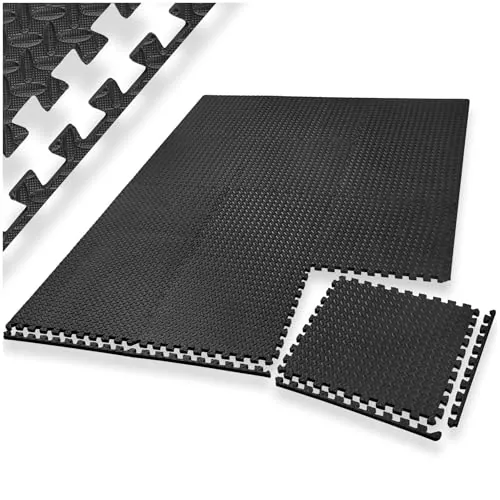 tectake® Estera Suelo Gimnasio, Alfombra Protectora Antideslizante para Gimnasio en Casa, Tatami Goma EVA Gruesa, Aislante Térmico y Acústico, Protector Suelo - 24 Piezas Negro