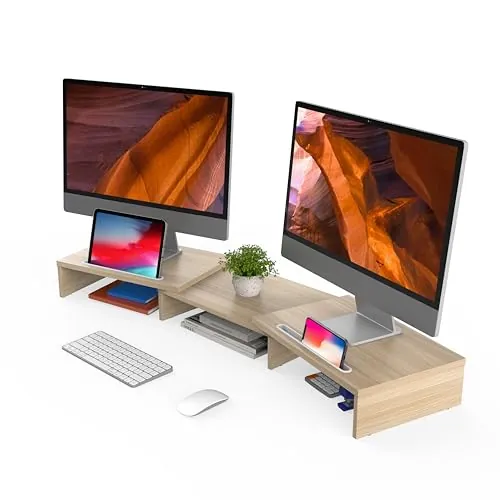 FITUEYES Soporte Monitor con Soporte Móvil Regulable Largo y Ángulo Roble