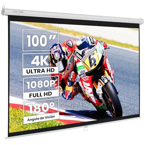 Pantalla para proyector 100" (197 x 148 cm) Formato Manual Requiere un Espacio de 211cm Superficie Blanco Mate de Gran luminosidad Valida para 4:3 y 16:9 Borde Negro, 4 Capas