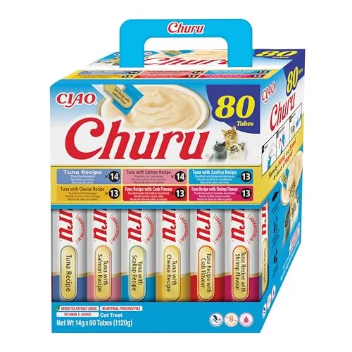 INABA Churu Snack para Gatos, Multipack Sabor Atún, 80 Sticks x 14g