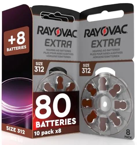 80 Pilas para Audífonos Talla 312 Rayovac Extra + 8 Pilas Udivita