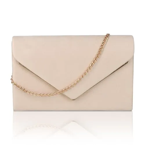 Shengxi Bolso de Fiesta Noche de Moda para Mujeres Bolso Sobre con Cadena Desmontable Bolsas de Embrague Bolsos de Hombro Elegante Cruz Cuerpo Bolsas Cartera de Mano para Bodas Cita Fiesta (Beige)