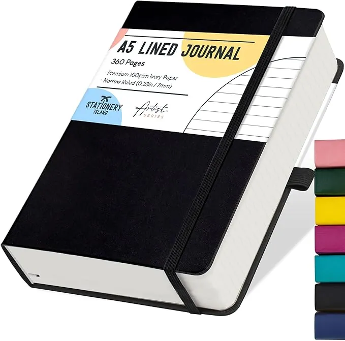 Stationery Island Cuaderno Rayado A5, Cuaderno Grueso de 360 Páginas, Diario de Rayas con Tapa Dura de 100 gsm para Escribir, Trabajar, Estudiar, Agenda