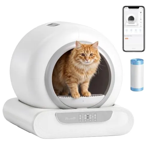PawHut Arenero Gatos Autolimpiable 65L Control por App sin Olores Antifugas | Caja de Arena Automática, con Sensores de Seguridad, Entrada Baja y Bolsas de Basura, para Varios Gatos (1-8,5 kg)