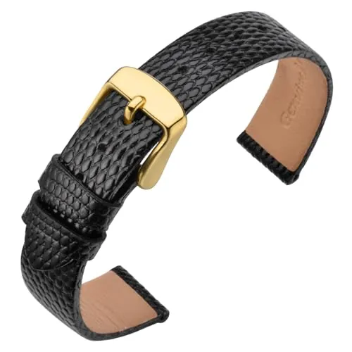 ANNEFIT Correa Reloj 18mm Mujer, Correas Repuesto de Suave Cuero de Becerro con Hebilla Dorado (Negro)