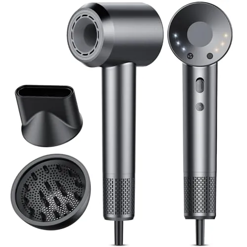 Secador de Pelo, Secador Pelo Profesional Iónico Portátil 160000 RPM, Secado Rápido, 500M Iones, Control de Temperatura, Con Difusor Magnético y Boquilla, 4 Niveles de Temperatura y 3 Velocidades