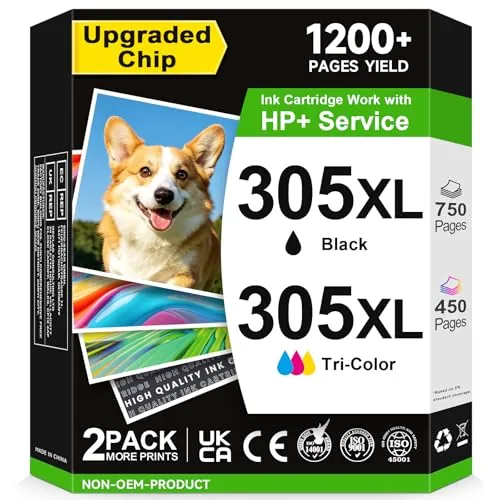 ECOINKO Cartuchos 305XL BK/CMY - 750/450+ Páginas, Reemplazo para Tinta HP 305 XL Negro y Color Pack Originales, Tinta Impresora 305 XL para HP Deskjet 2700 2800e 2810e 2820e 2710e 2720e 2700e 4220e