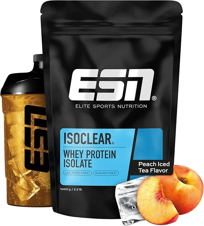 ESN ISOCLEAR Whey Isolate Protein Powder, Té helado de melocotón, 1000 g, lima proteica con sabor afrutado y delicioso, suero claro - made in Germany