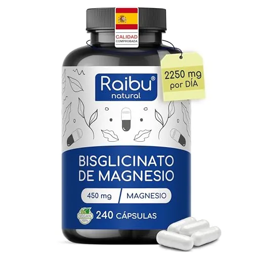 Bisglicinato de Magnesio - 450 mg de magnesio (magnesium) elemental/dosis diaria - 240 Cápsulas, hasta 4 meses de suministro - inocuo para el estómago, vegano y de alta dosificación