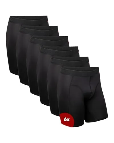 DANISH ENDURANCE Calzoncillos Boxer Deportivos, 6 Pack Negro 2XL | Calzoncillos Bóxer Deportivos, Transpirables, de Secado Rápido y Ajuste sin Bragueta, para Correr y Entrenar