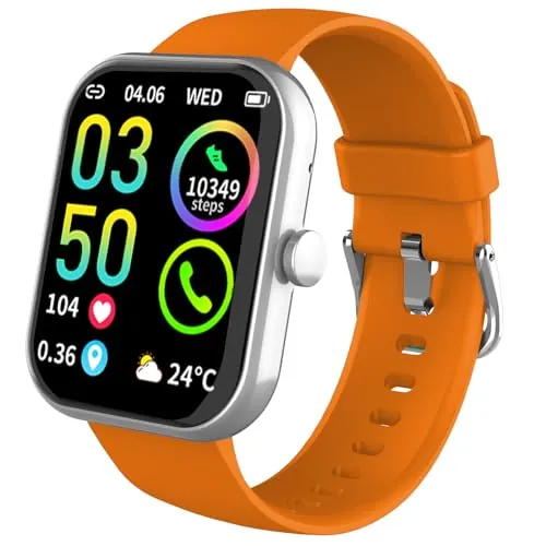 Jugeman Reloj Inteligente Hombre Mujer, 1.96" Smartwatch con Llamada Bluetooth, Smart Watch Deportivo con 113+ Deportes, Pulsómetro/Monitor de Sueño/Podómetro, Impermeable IP68 Pulsera, Naranja