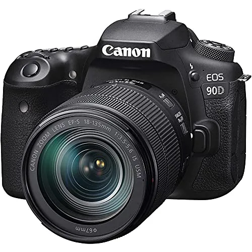 Cámara réflex digital EOS 90D APS-C Canon con objetivo EF-S 18-135mm F3.5-5.6 IS USM | 32,5 megapíxeles, disparos en serie de hasta 11 fps, vídeo 4K, Dual Pixel AF y Wi-Fi y Bluetooth