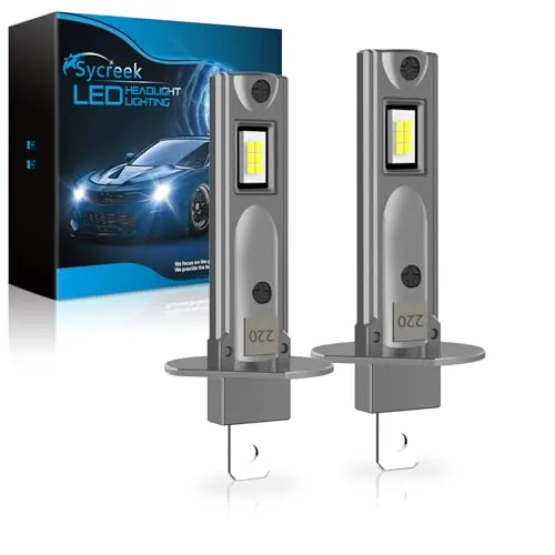 Sycreek H1 LED 24000LM 90W, Bombilla LED H1 1:1 Mini Design 6500K Blanco Frío, Kit de Conversión Halógeno, Bombilla para Faros de Coche o Moto 12V