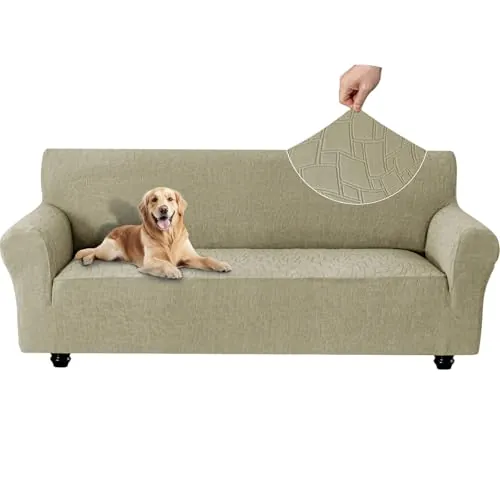 Ystyle Funda Sofa 3 Plazas, Couch Cover Elasticas, Funda para Sofa Antiarañazos Gatos, Forros para Sofas Antideslizante, Protector Sofa Antimanchas Lavable Anti Perros, Caqui