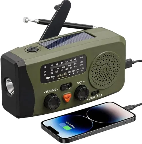Radio Portátil, FM/Am Radio Emergencia con Solar Recargable Radios de Dinamo con Manivela con Linterna LED y Luz de Lectura 2000mAh Powerbank SOS USB de Camping al Aire Libre Kit Supervivencia, RD2