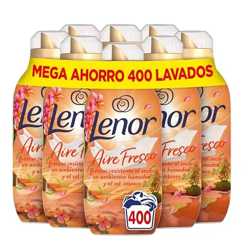 Lenor Aire Fresco Suavizante para ropa, 400 Lavados, Flores Tropical, 400 Lavados, Pack de 8, Frescor resistente al secado en ambientes húmedos o bajo el sol intenso