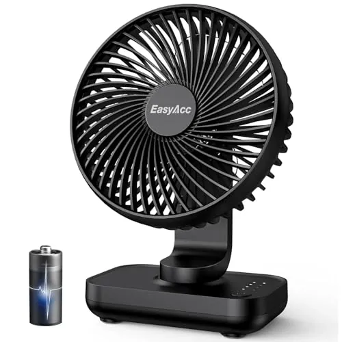 EasyAcc Ventilador de Mesa USB, 4000mAh Recargable Silencioso Ventiladores, Potente con 4 Velocidades, Mini Base Carga Rápida, Ventilador Portátil para Hogar, Oficina, Dormitorio, Exteriores, Negro