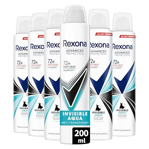 Rexona Desodorante Aerosol Advance Protection Invisible Aqua 72 h para mujer 200 ml - Pack de 6