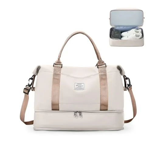 SEAFEW Bolsa de Viaje 40x20x25 para Ryanair,Impermeable Bolsa de Deporte para Gimnasio,Bolsa de Mano Equipaje de Fin de Semana 40x30x20 para Mujer,Bolso de Natación para Playa,D10-Marrón Beige Claro