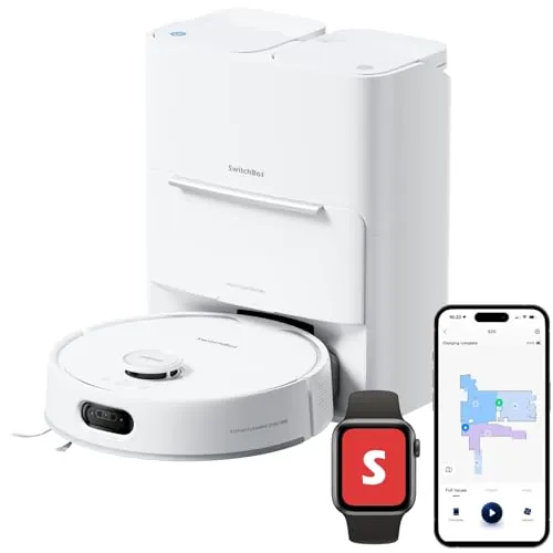 SwitchBot Robot Aspirador S20-10.000 Pa Fuerte Potencia de succión, prevención de obstáculos AI, Limpieza automática y Secado, Recarga y Sistema de alcantarillado Compatible con Matter y Apple Home