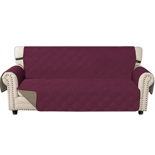 Ystyle Funda Sofa 3 Plazas, Fundas para Sofa Reversible, Cubre Sofa Antideslizante, Protector Sofa Antimanchas Lavable, Sofa Cover Antiarañazos Anti Gatos, Fundas Sofa, Burdeos + Café Claro