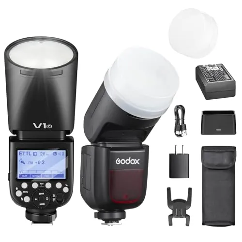 GODOX Godox V1C Flash para Cámara Redondo Speedlite 76W Profesional Flash para Cámara 1/8000 HSS 2.4G Wireless X System E-TTL II con Ion de Litio de 2600mAh Compatible con Canon 6D 7D 50D 6
