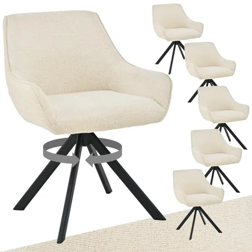 Goeurvant Juego de 6 sillas de comedor giratorias con reposabrazos – Silla giratoria acolchada de chenilla moderna con respaldo de cocina con estructura metálica y respaldo para comedor, sala de estar