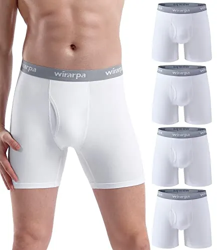 wirarpa Calzoncillos Hombre Boxer Algodon Ropa Interior Cómoda para Hombres Sin Etiquetas con Abertura Pack de 4 Blanco Talla L