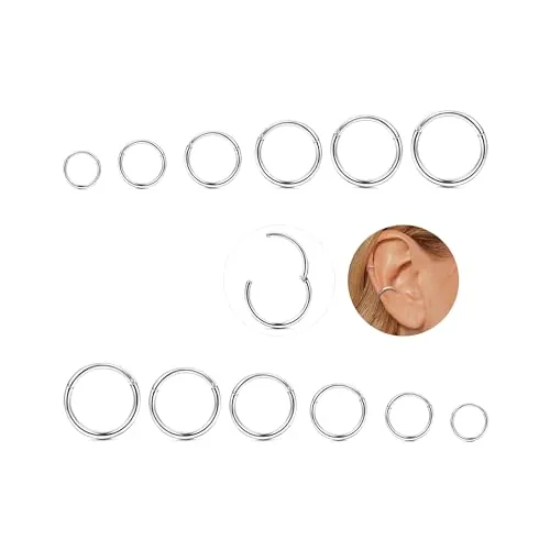 YADOCA 12 Pcs Acero Quirúrgico Piercings Nariz Septum Piercing 16G Segmento Anillo Cuerpo Piercing Nariz Aro Labio Anillos Cartílago Concha Helix Pendientes para Mujeres Hombres 6-16mm