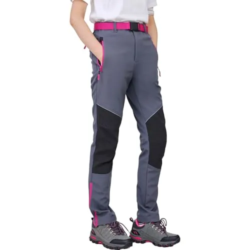 WORK IDEA - Pantalones de senderismo para mujer, material impermeable, corte elástico, calor durante el invierno, cremalleras de contraste, gris., XL