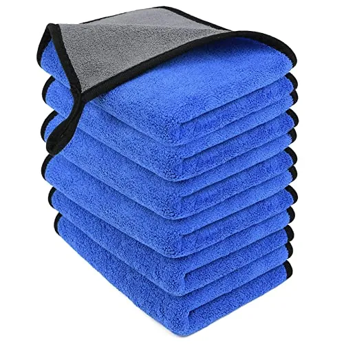 URAQT Paños de Limpieza de Microfibra, Paquete de 6, Toallas Gruesas de Dos Capas, sin Pelusas, Toalla súper Absorbente para Lavado del hogar y Coche, Secado y Detalles, 40 x 30 cm