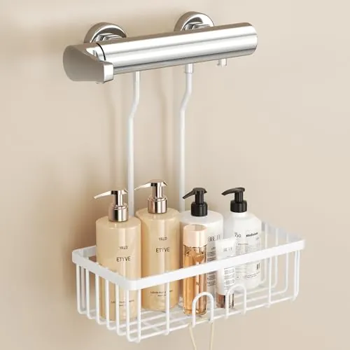 Estante de Ducha Sin Taladro, Cesta Colgante de Acero Inoxidable Blanco