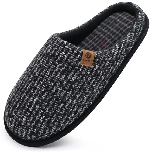 ONCAI Zapatillas de Estar en Casa Hombre Tejer Invierno Cálido Pantuflas Alta Densidad Espuma de Memoria Zapatos Con Antideslizante Suela Negro Tallas 43
