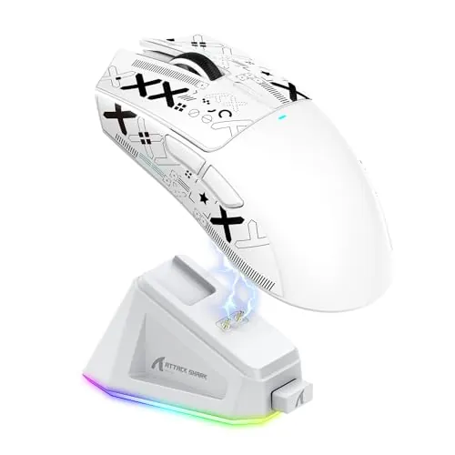 ATTACK SHARK X11 Gaming Mouse with Magnetic Charging Dock, PixArt PAW3311 Gaming Sensor, BT/2.4G Wireless/Wired Gaming Mouse with Mouse Grip Tape, 22000 dpi, Gamer Mice for Win11/Xbox/PS/Mac (White)