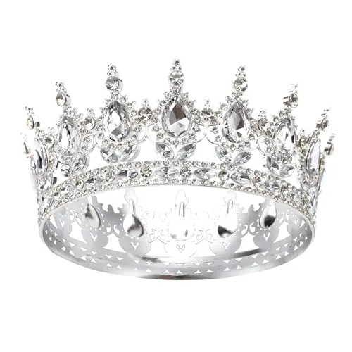 DRESHOW Tiara Redonda Corona Redonda Completa Reina de Cristal Tiaras Barrocas Diamantes de Imitación Brillantes para Niñas y Mujeres Boda Fiesta de Cumpleaños