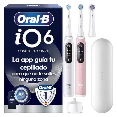 Oral-B iO 6 Cepillos de Dientes Eléctricos, Blanco y Rosa, Pack de 2