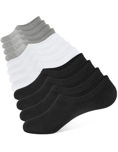 CLOSEMATE 6 Pares Calcetines Invisibles Pinkies Hombre Mujer Verano Tobilleros de Algodón Transpirables Cortos Antideslizantes Silicona Bajos (2Negros2Blancos2Gris,S)