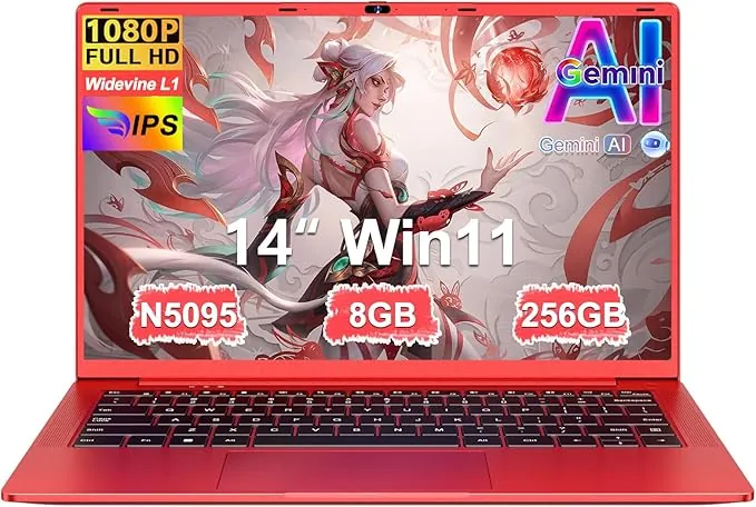 Ordenador Portátil 14 Pulgadas Celeron N5095 Upto 2,9 GHz Portatiles 8GB RAM 256GB SSD TF 1TB LPDDR4 Win11 5G WiFi 1920*1080 FHD Widevine L1 Laptop Película Protectora Español - Rojo Cuerpo Metálico8