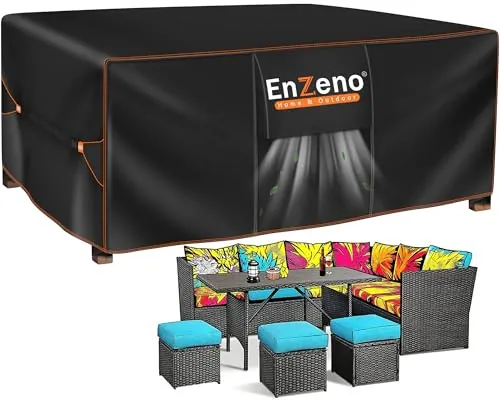 Enzeno Funda Mesa Exterior Impermeable,Funda Muebles Exterior Impermeable 242x182x100cm,Cubierta Conjunto Jardin Aplicable a Mesa y Sillas,Anti Viento, Anti UV