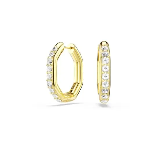 Swarovski Pendientes de Aro Dextera, con una Hilera de Cristales Redondos Transparentes en Engaste de Garra, Forma Octogonal, Talla Redonda, Pequeños, Baño de Rodio, Negro