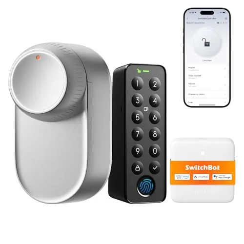 SwitchBot Lock Ultra, Cerradura Inteligente WiFi con Teclado De Pantalla Táctil, Huella Dactilar, Cerradura Electrónica con Batería Recargable, Compatible con Cilindro Europeo, Matter/Alexa/Google