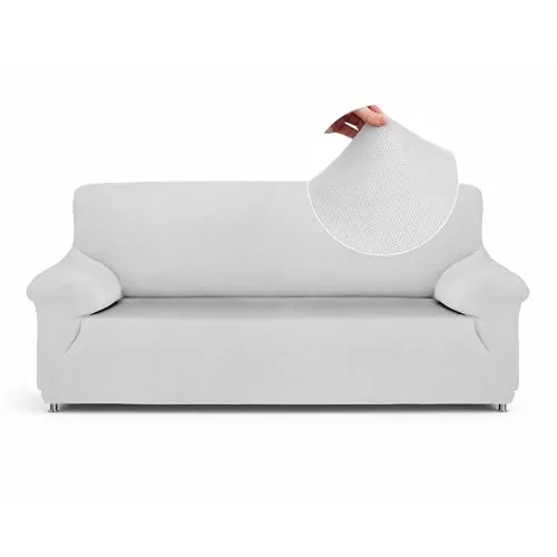 Textilhome Funda Sofá Elástica TEIDE 3 Plazas Ajustable Protector Blanco | Ajuste elástico perfecto para sofás de 3 plazas 180 a 240 cm. Incluye espumas antideslizantes para mayor fijación.