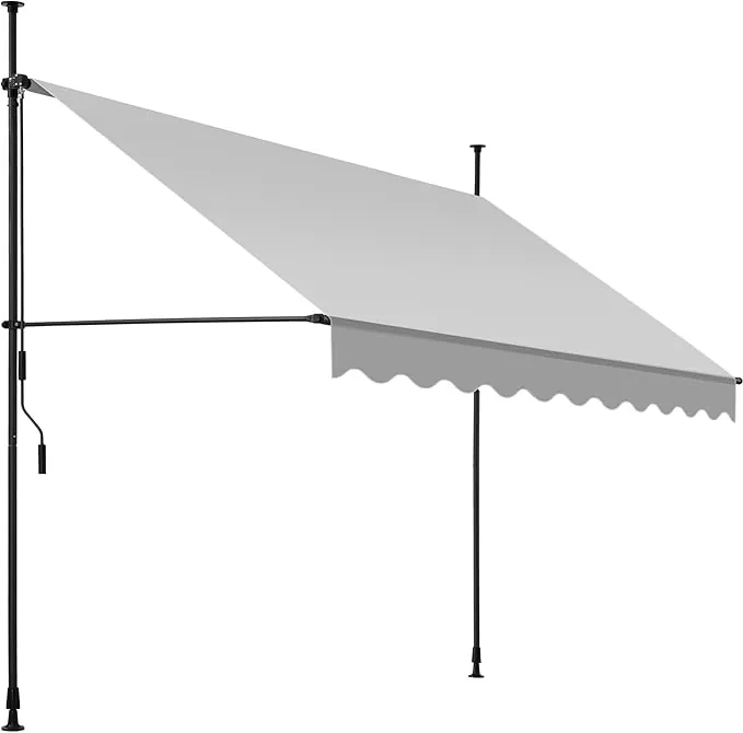 tectake® Toldo Terraza Manual Regulable en Altura con Manivela, Toldo Balcón sin Taladros, Extensible Terraza, Resistente a Rayos UV, Protección Solar y Repelente al Agua - 250 cm - Gris Claro