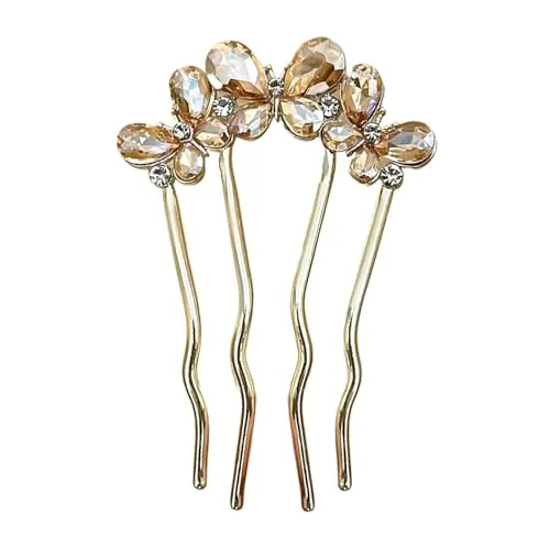 Horquilla francesa – 4 puntas de diamantes de imitación para el pelo | Horquilla en forma de U – para mujeres y niñas, bodas, banquetes festivos, fiestas