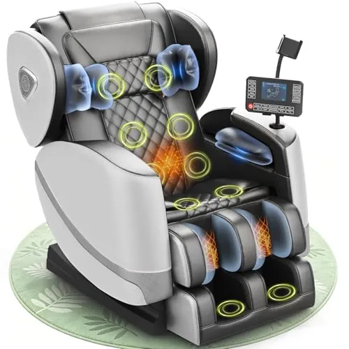 Gegcucey Sillón de Masaje, con Modo de Gravedad Cero, 14 Ruedas y 8 Airbags de Confort, con Calefacción para Cintura y Piernas, Masaje de Pies, Reproductor Bluetooth y Pantalla Táctil (Gris Claro)