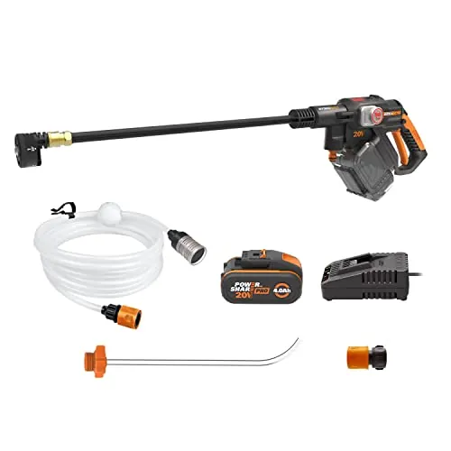 WORX Nitro WG633E Hdrolimpiadora 20V 4Ah, 56Bar, 220L/H, Limpieza de Coches y terrazas, batería y Cargador incluidos, compacta, Ligera y transportable para Limpiar en Cualquier Lugar