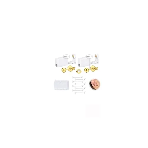 WillTen pistola pendientes oreja G23 titanio oro, lote de 2 perforadores de orejas pistola piercing oreja 4 mm, kit piercing kit para usar en casa para el lóbulo, el cartílago y el hélix