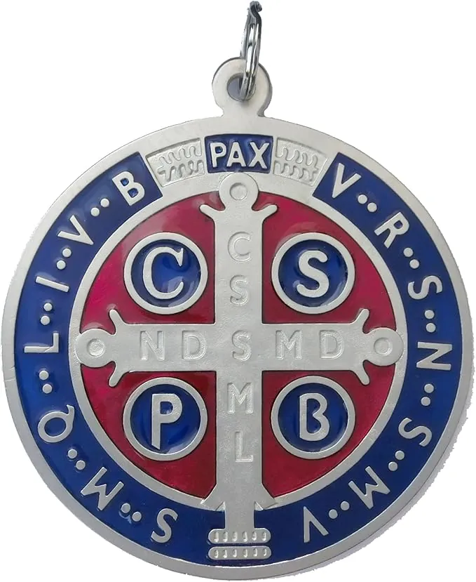 GTB - Medalla de San Benito de plata esmaltada para exorcismo - Tamaño: 10 cm - Modelo: 60.400.31