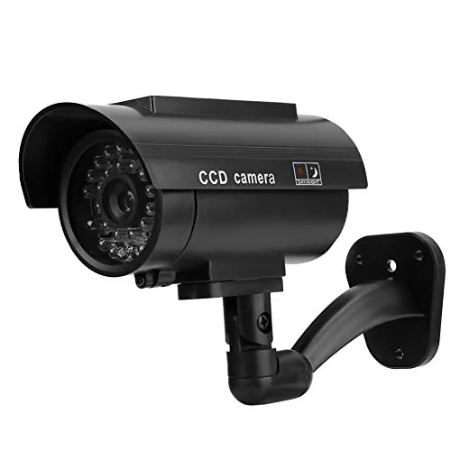 Cámara de Seguridad Falsa Solar con Luz LED Intermitente, Impermeable, ABS, 130x66x65mm, 20+ Leds, con Soporte y Tornillos, para Interiores y Exteriores